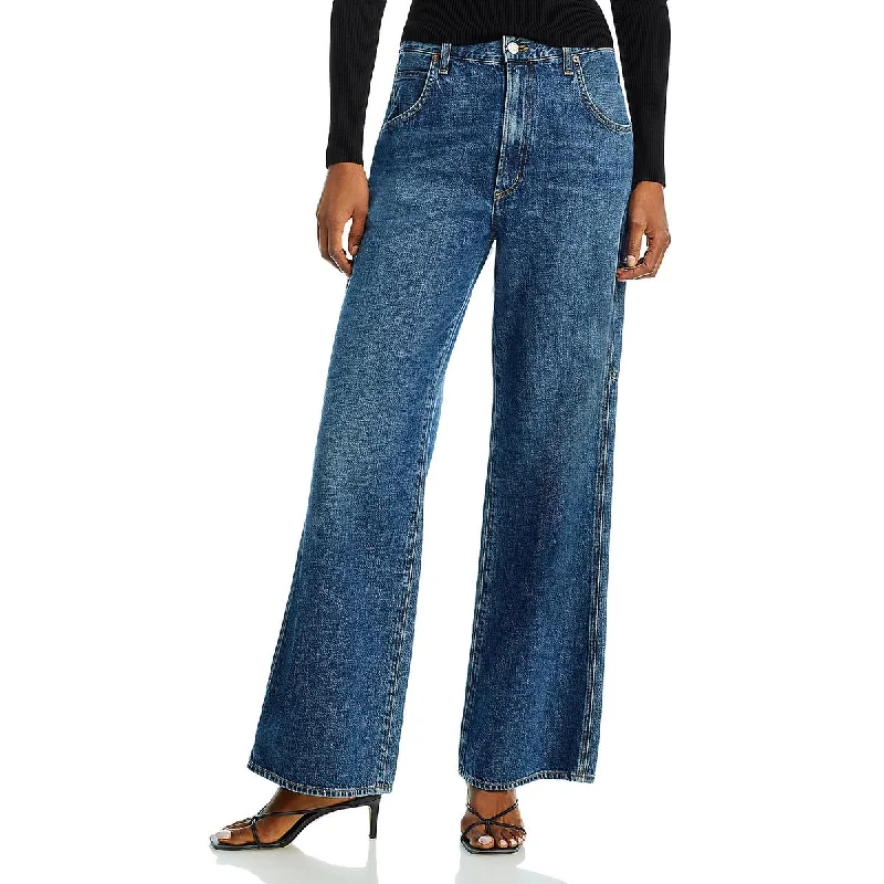 Magda Womens High Rise Carpenter Wide Leg Jeans Chic Cropped Jeans