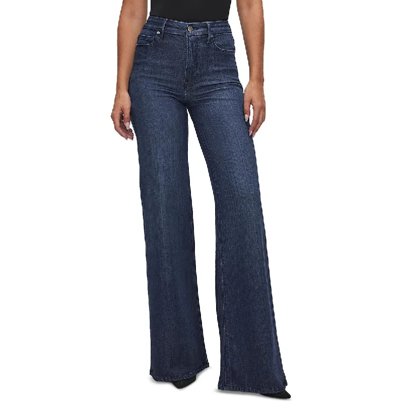 Plus Good Waist Womens High Rise Denim Wide Leg Jeans Classic Blue Denim Jeans
