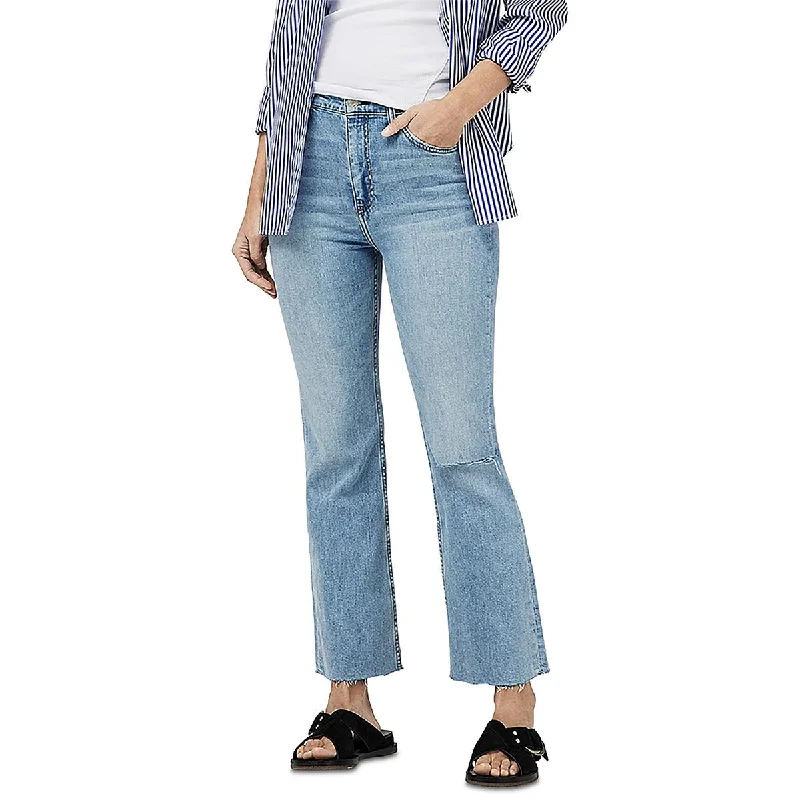 Casey Womens Destroyed Denim Flared Jeans Classic Blue Denim Jeans