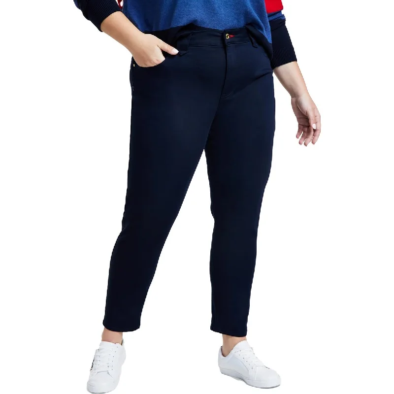 Plus Womens Sateen Logo Ankle Jeans Classic Blue Denim Jeans