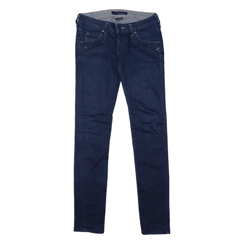 CALVIN KLEIN Low Rise Rhinestone Jeans Blue Denim Slim Skinny Womens W26 L32 Chic Rip-Detail High-Waist Jeans CALVIN KLEIN Low Rise Rhinestone Jeans Blue Denim Slim Skinny Womens W26 L32 Chic Rip-Detail High-Waist Jeans