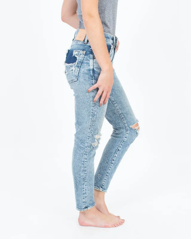 Distressed Blue Jeans Fashionable Slim Fit Jeans