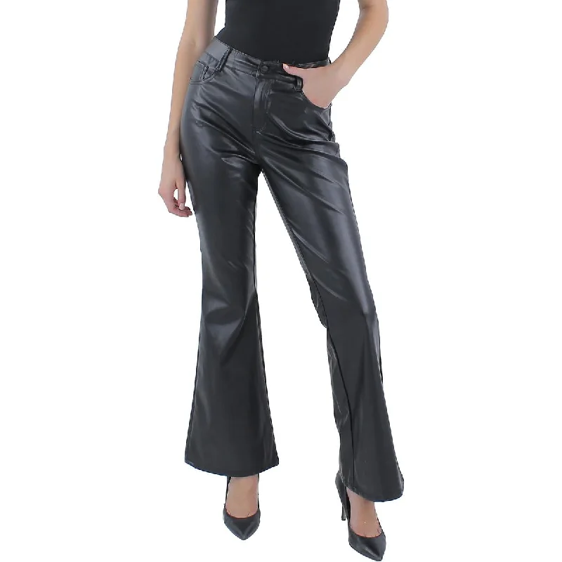 Dollhouse Womens Juniors High Rise Faux Leather Flared Jeans Stylish Tapered Fit Jeans