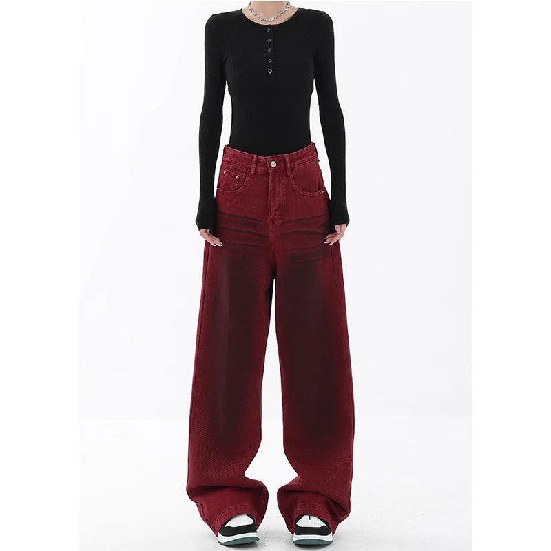 Fashion Vintage Red Straight Jeans Casual High Waist High Street Style Pants Casual Light Wash Jeans Fashion Vintage Red Straight Jeans Casual High Waist High Street Style Pants Casual Light Wash Jeans