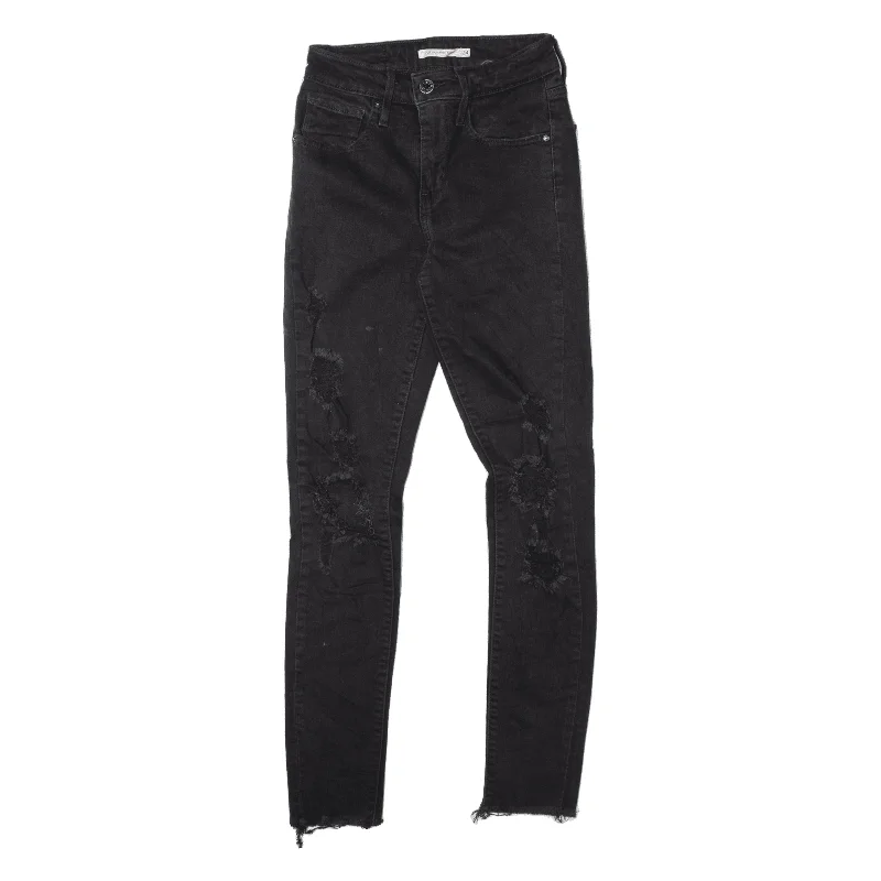LEVI'S 721 High Rise Distressed Jeans Black Denim Slim Skinny Womens W24 L30 Chic Dark-Wash Skinny Jeans