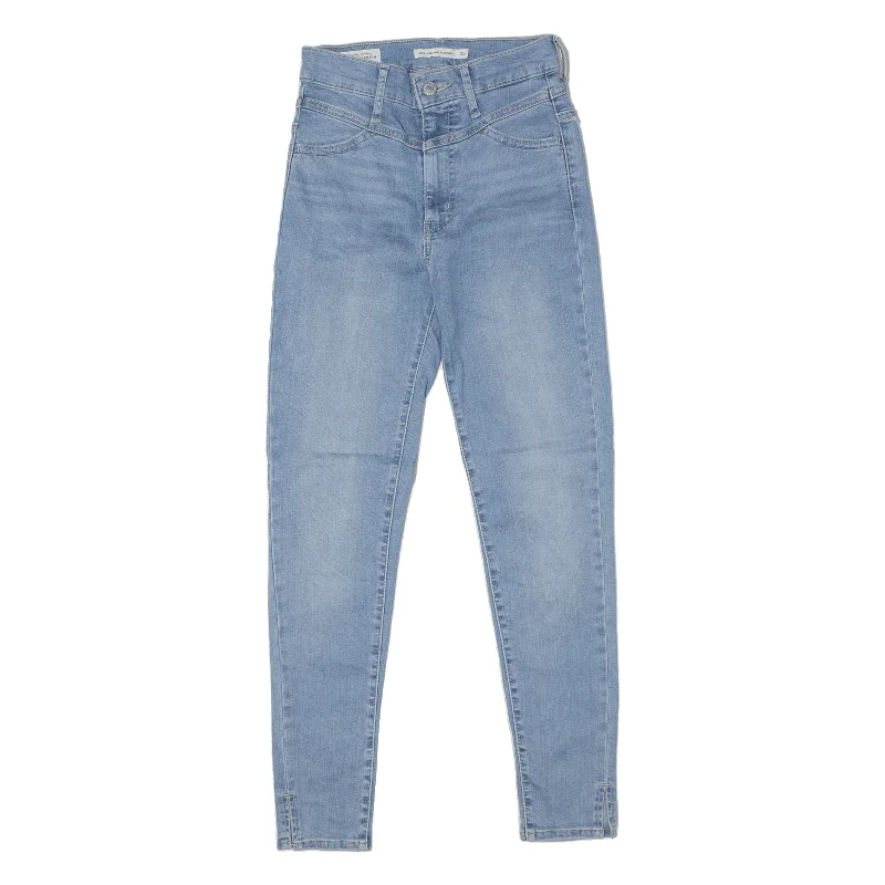 LEVI'S Mile High Premium Split Hem Jeans Blue Denim Slim Skinny Stone Wash Womens W25 L27 Casual High-Waisted Bootcut Jeans