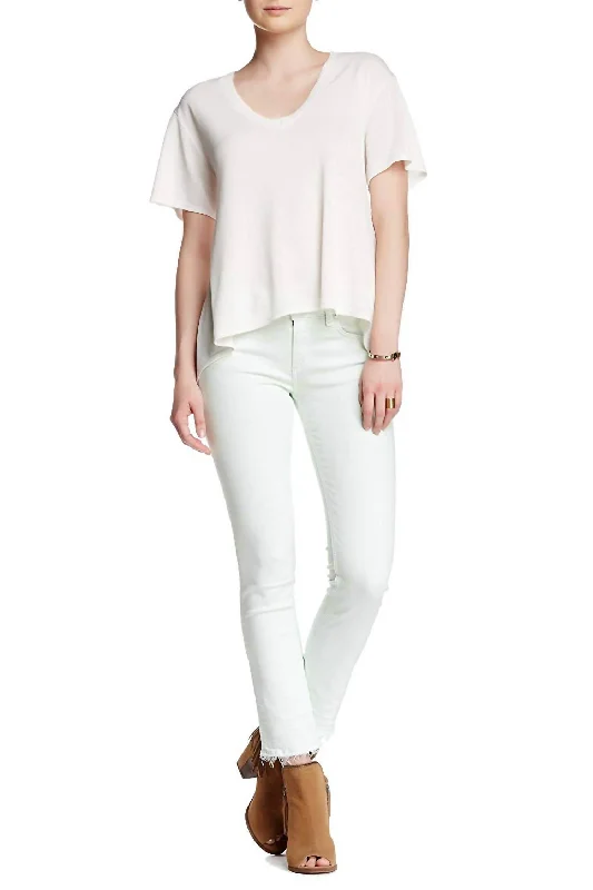 Low Rise Distressed Fringe Hem Cropped Jeans In Mint Green Fashionable Slouchy Fit Jeans Low Rise Distressed Fringe Hem Cropped Jeans In Mint Green Fashionable Slouchy Fit Jeans