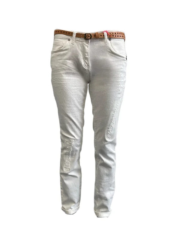 MAISON SCOTCH Women's White Belted Skinny Jeans #849 NWT Chic Rip-Detail High-Waist Jeans MAISON SCOTCH Women's White Belted Skinny Jeans #849 NWT Chic Rip-Detail High-Waist Jeans