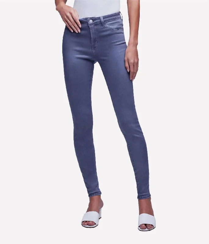 Marguerite High Rise Skinny Jean In Gris Coated Chic Double Waistband Jeans