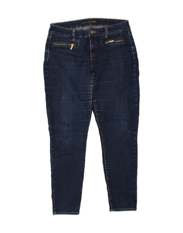 MICHAEL KORS Womens Skinny Jeans US 4 Small W31 L28 Navy Blue Cotton Trendy Wide-Leg High-Waist Denim MICHAEL KORS Womens Skinny Jeans US 4 Small W31 L28 Navy Blue Cotton Trendy Wide-Leg High-Waist Denim