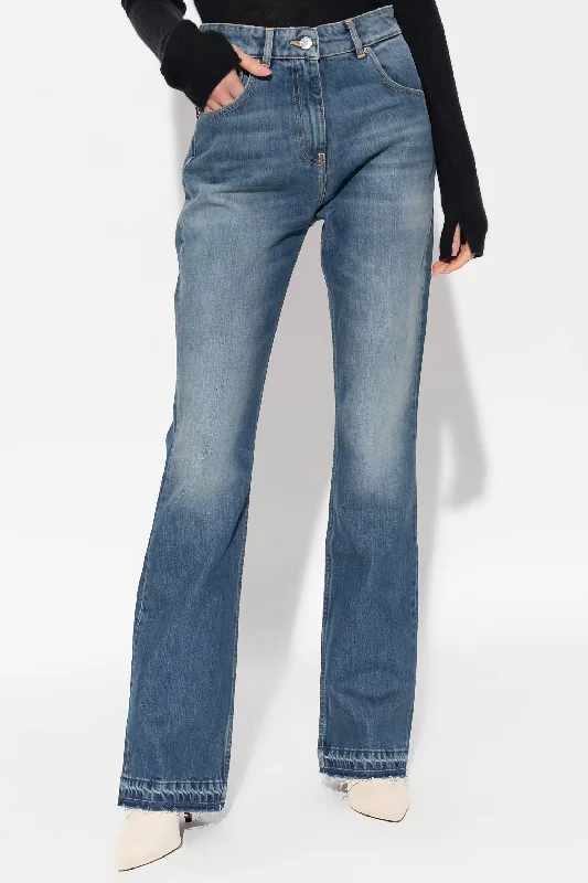 Polini Jeans In Mid Blue Used Elegant Raw Hem Jeans