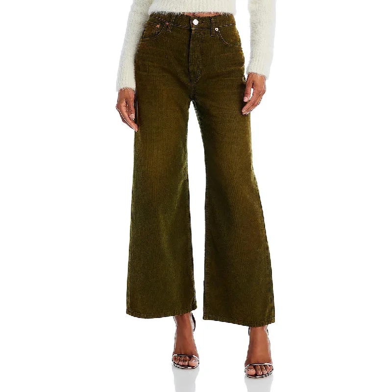 RE/DONE Womens Corduroy High Rise Cropped Jeans Trendy Layered Pocket Jeans
