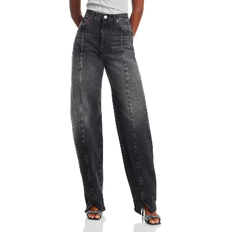 RE/DONE Womens Denim Seamed Wide Leg Jeans Stylish Slim Fit Denim