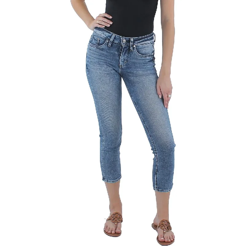 Silver Jeans Co. Womens Britt Low Rise Curvy Fit Capri Jeans Trendy Colored Denim Jeans Silver Jeans Co. Womens Britt Low Rise Curvy Fit Capri Jeans Trendy Colored Denim Jeans