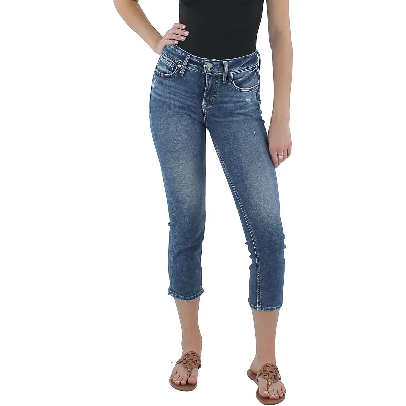 Silver Jeans Womens   Mid Rise Medium Wash Capri Jeans Trendy Plus Size Jeans