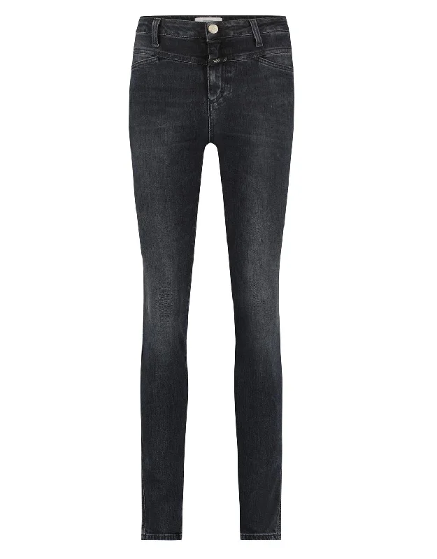 Skinny Pusher Jeans In Dark Grey Fashionable Frayed Hem Denim