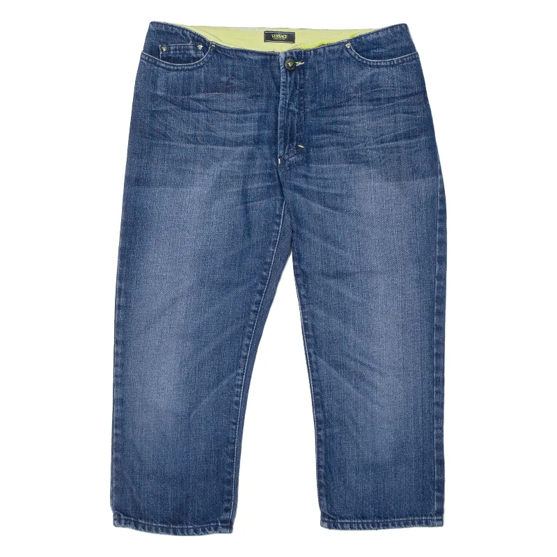 VERSACE JEANS Cropped Womens Jeans Blue Slim Straight Stone Wash W26 L20 Comfortable Dark Wash Jeans