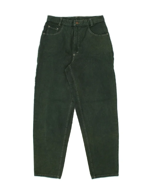 VINTAGE Womens High Rise Tapered Jeans IT 42 Medium W28 L30 Green Cotton Chic Rolled Cuff Denim Jeans VINTAGE Womens High Rise Tapered Jeans IT 42 Medium W28 L30 Green Cotton Chic Rolled Cuff Denim Jeans