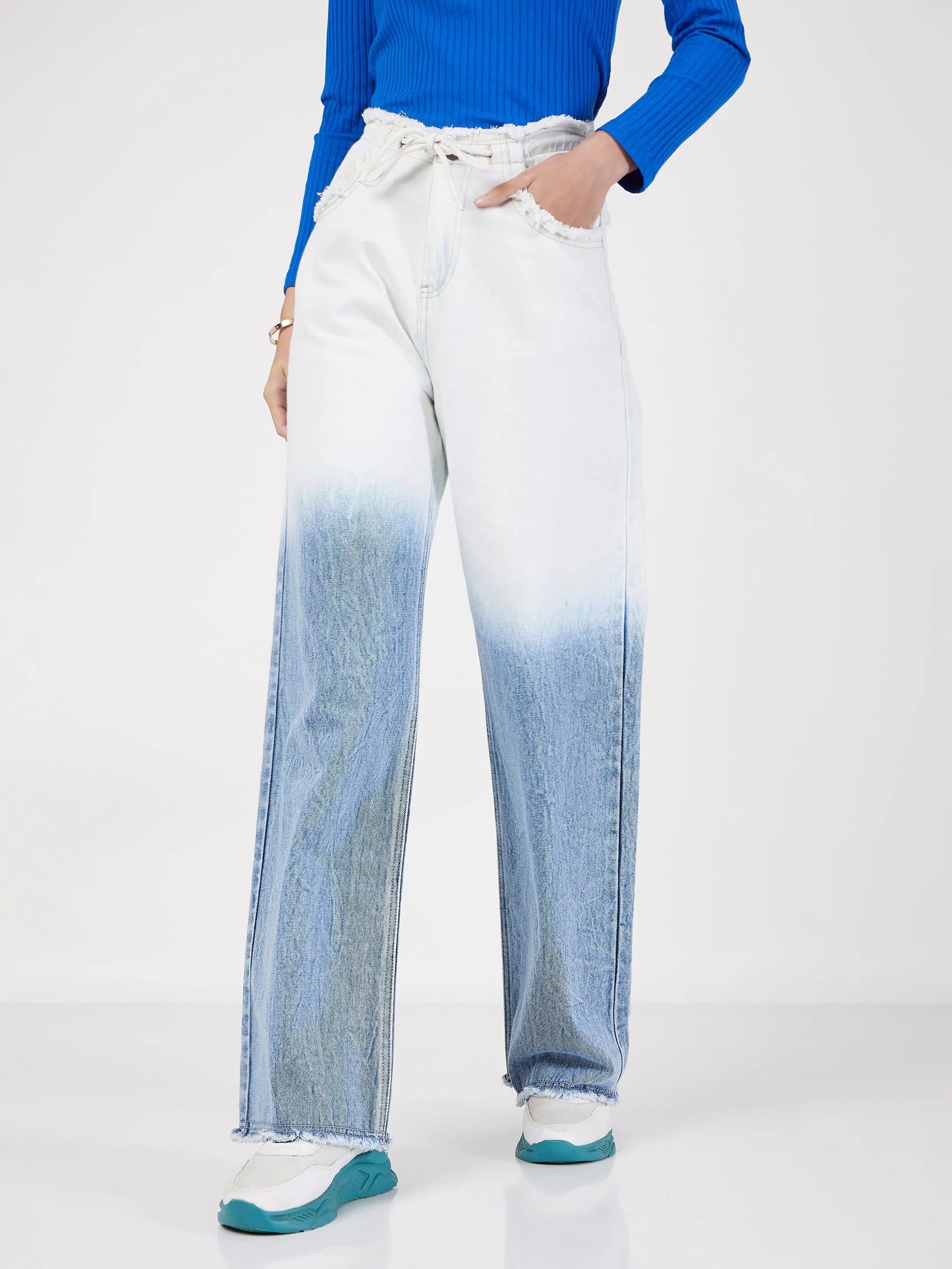 Women Blue & White Ombre Straight Jeans-SFJEAN0426XS Stylish Bootcut Denim Jeans