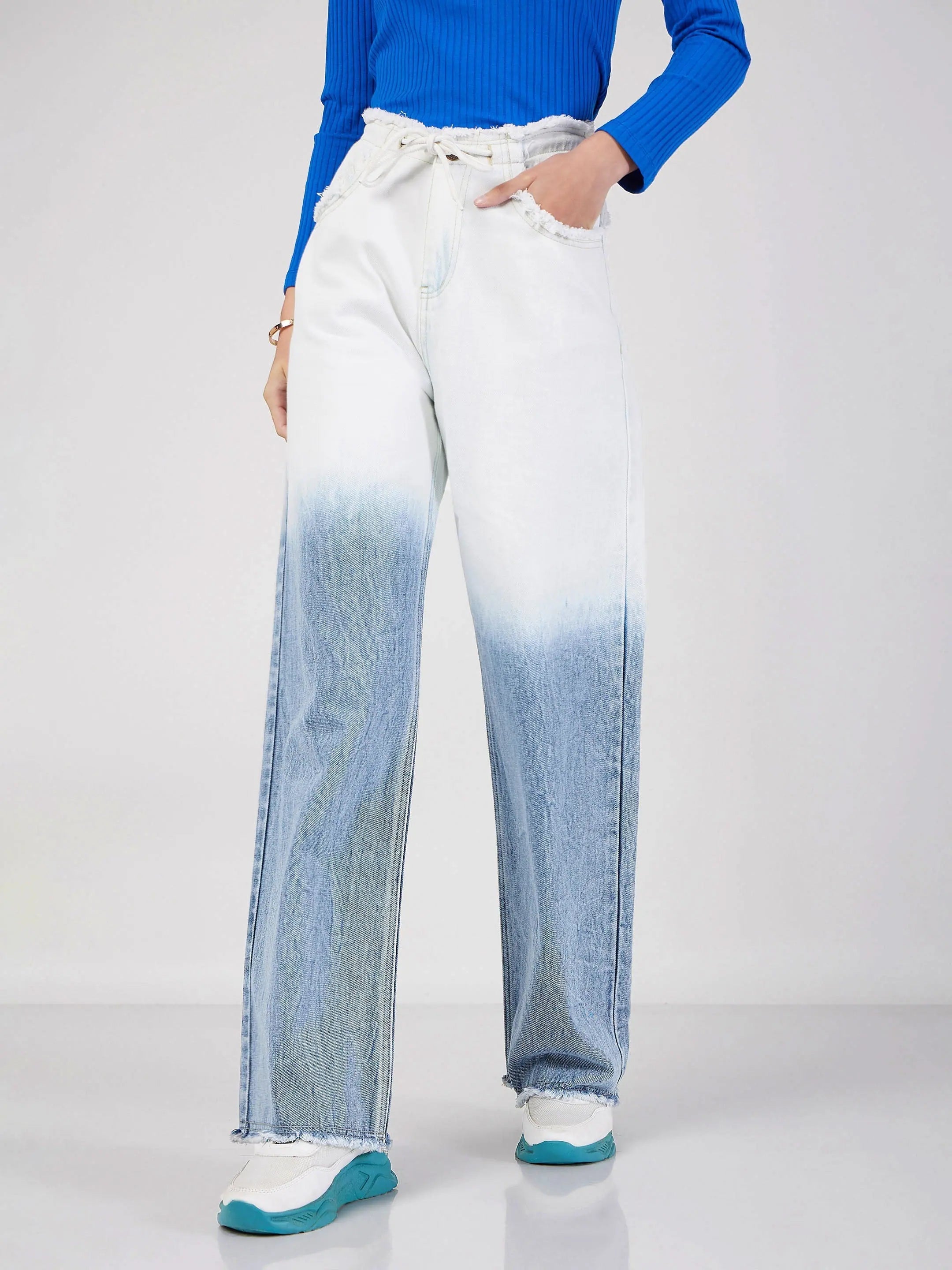 Women Blue & White Ombre Straight Jeans-SFJEAN0450XS Cozy Relaxed Fit Jeans
