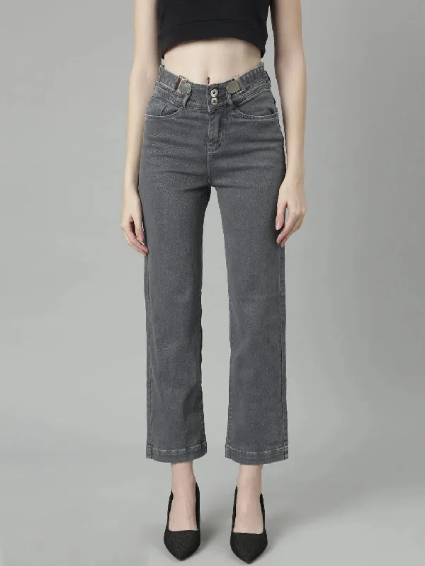 Women Grey Denim Jeans-IM-9864-Grey Elegant Skinny Leg Jeans