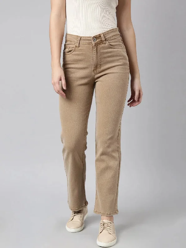 Women Straight Fit Denim Brown Jean-GZ-5907-Brown Classic Black Denim Jeans