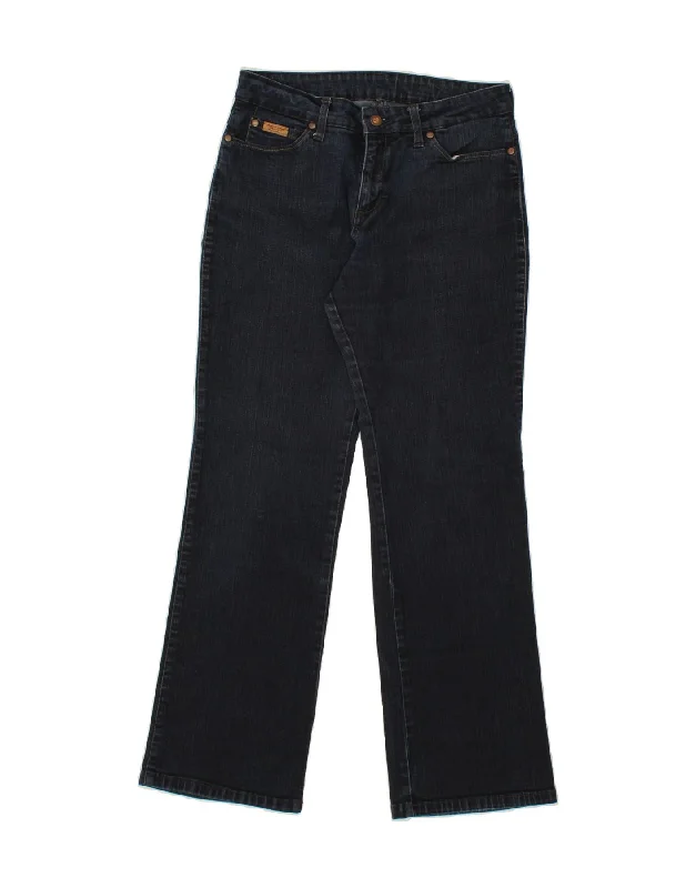 WRANGLER Womens Curvy Fit Bootcut Jeans Size 29 W29 L30 Navy Blue Cotton Fashionable Frayed Hem Denim WRANGLER Womens Curvy Fit Bootcut Jeans Size 29 W29 L30 Navy Blue Cotton Fashionable Frayed Hem Denim