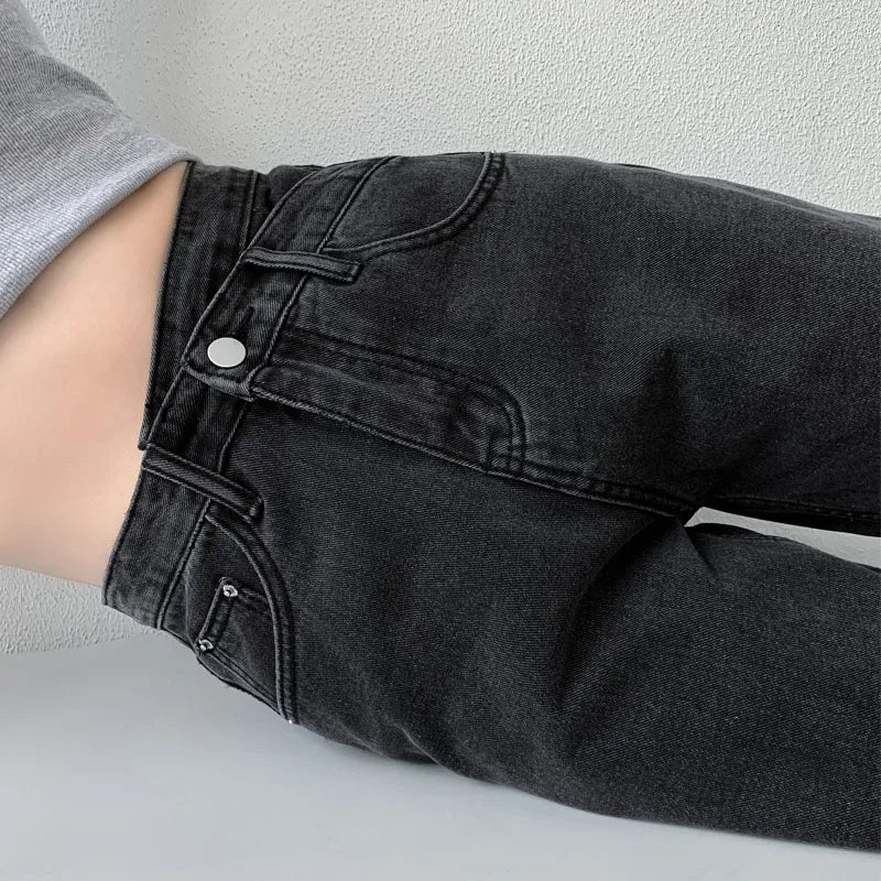 Jeans Women Wide Leg Pants Mom Femme Black Blue Jeans High Waist Woman Trousers Stylish Paperbag Waist Denim Jeans Women Wide Leg Pants Mom Femme Black Blue Jeans High Waist Woman Trousers Stylish Paperbag Waist Denim