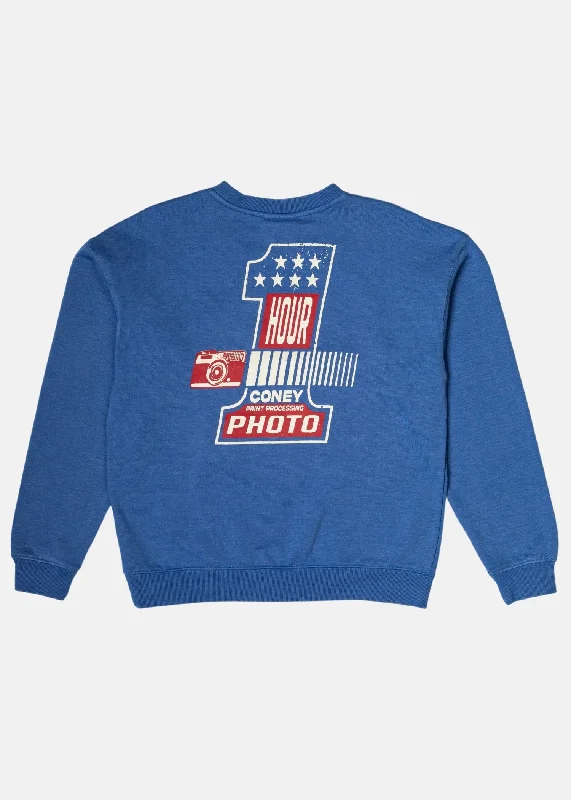1 Hour Photo Graphic Crew Sweatshirt Hoodie with Batwing Sleeves Loose Dramatic