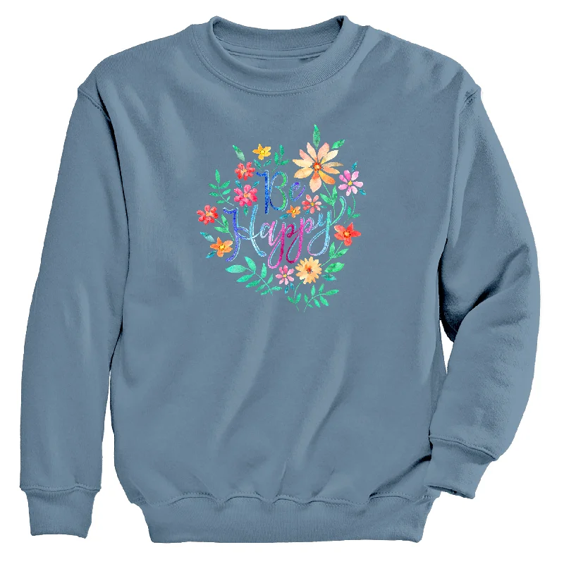 Be Happy Women's Crew Neck Sweatshirt Cotton Hoodie Fleece Lining Warmth
