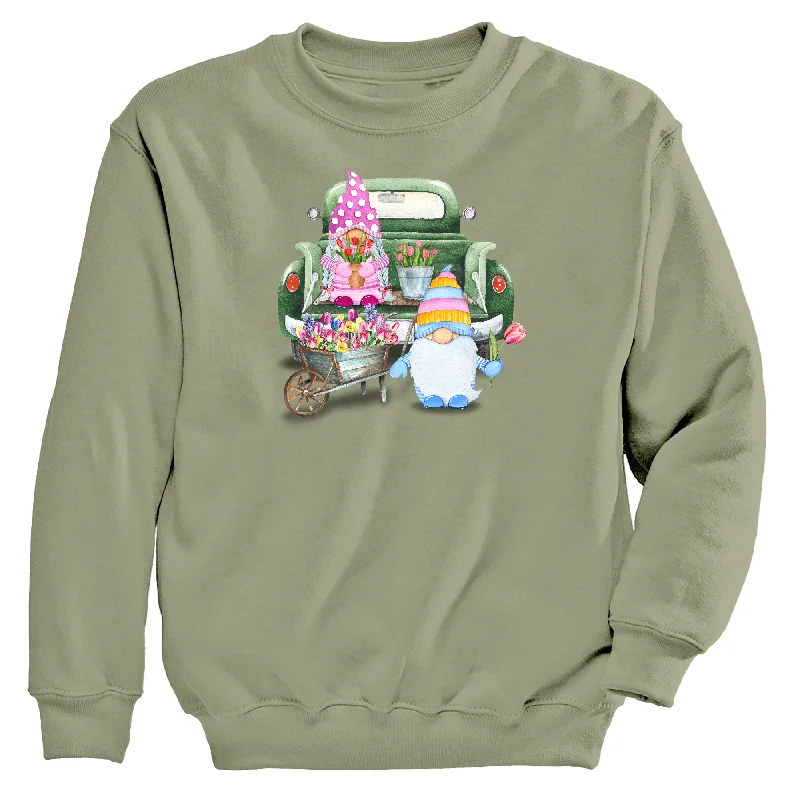 Spring Gnomes Women's Crew Neck Sweatshirt Hoodie with Half-Zip Sporty Casual