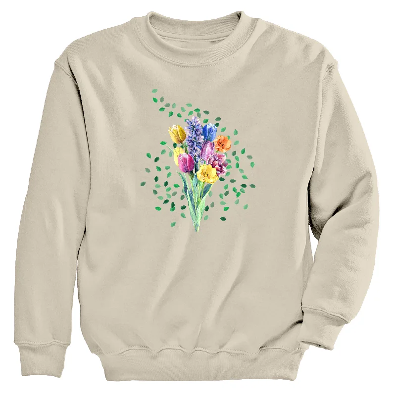 Spring Swirl Women's Crew Neck Sweatshirt Hoodie with Relaxed Fit Easy Casual