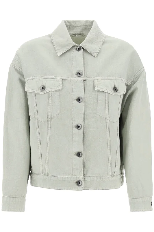 Cotton And Linen Cover Trucker Jacket  - Green Mesh Jacket Canvas Jacket Denim Jacket