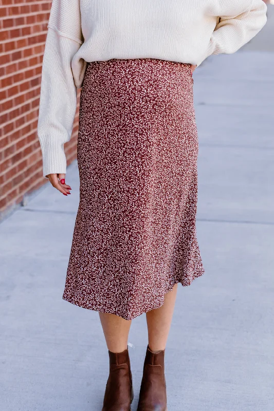 Waverly Printed Midi Skirt | Brown maxi skirt elegant
