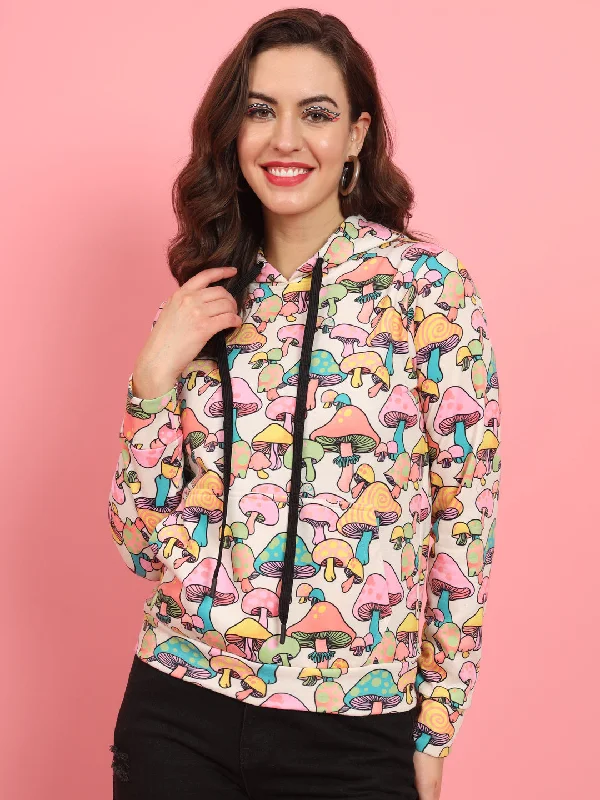 TANDUL  Women Full Sleeve Printed Hooded Sweatshirt Oversized Hoodie Comfort Casual