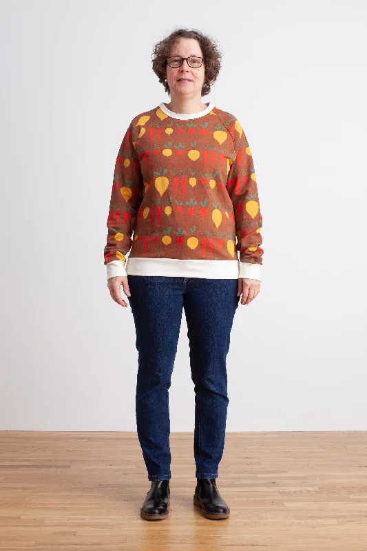 Adult Sweatshirt - Root Vegetables Chestnut Hoodie with Lace Feminine Delicate