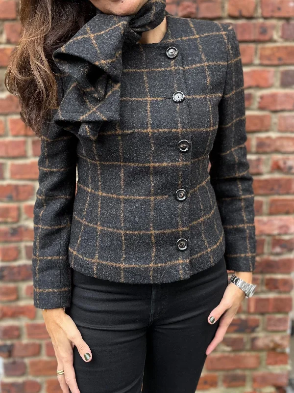 AKRIS Wool Jacket with Scarf / S-EUI36 Faux Fur Jacket Real Fur Jacket Shearling Jacket