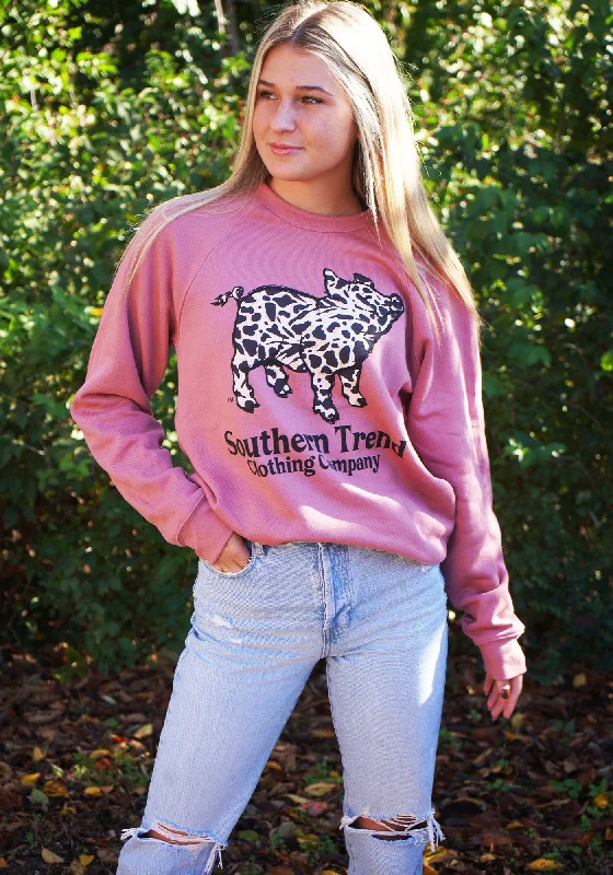 Animal Print Pig Sweatshirt Hoodie with High-Low Hem Asymmetrical Trendy