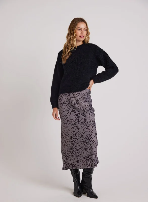 Bias Midi Skirt - Onyx Steel ribbed skirt waist