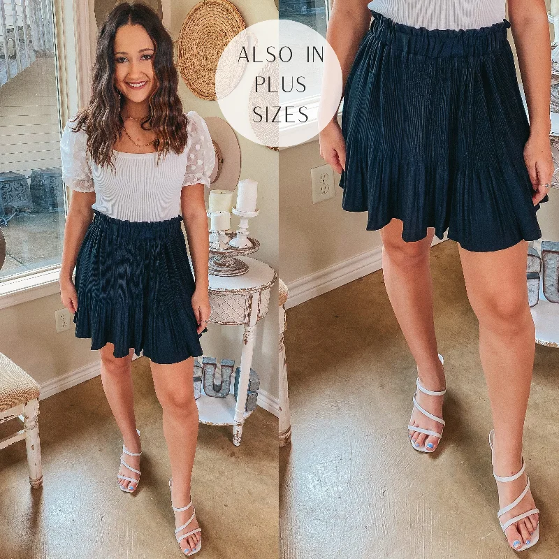 Style Stash Pleated Ruffle Mini Skirt in Black velvet skirt plush