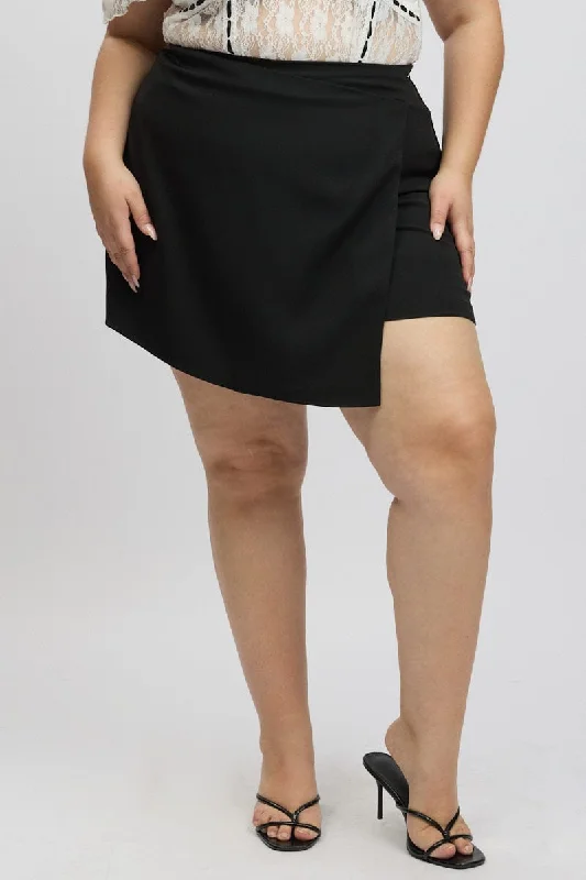 Black Wrapover Mini Skirt Skorts linen skirt airy