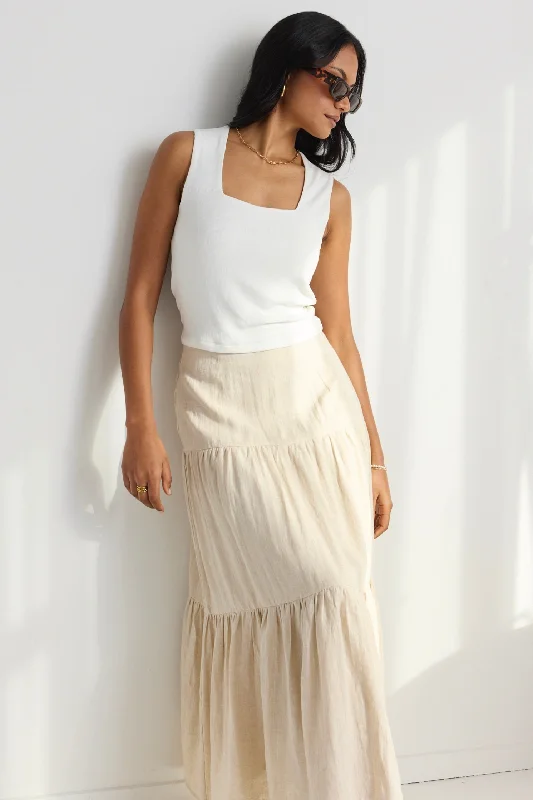 Blazing Sand Tiered Linen Midi Skirt silk skirt smooth