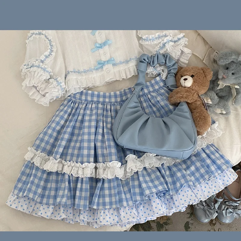 blue plaid skirt   PL52226 denim skirt classic
