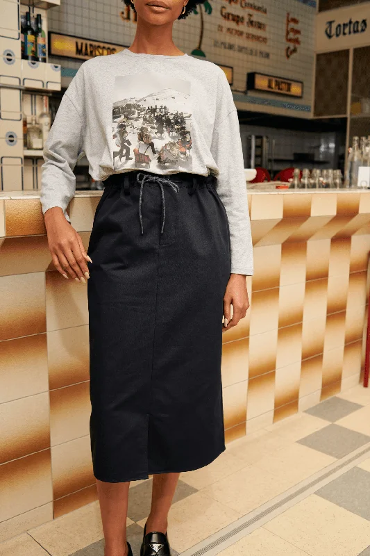 Barry Made Blume Skirt in Navy - Final Sale asymmetrical skirt cut