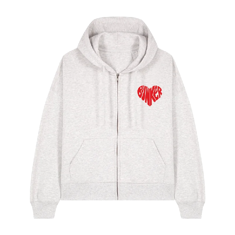 Bunker Woman Heart Zip Through Hoodie Grey Marl Hoodie with Zipper Placket Modern Functional Bunker Woman Heart Zip Through Hoodie Grey Marl Hoodie with Zipper Placket Modern Functional