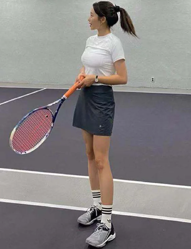 Athletic Tennis Golf Skort with Pockets Shorts shadowcharcoal ins_Jogging low waist skirt
