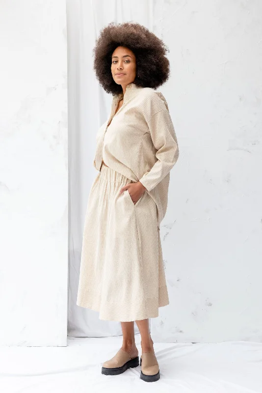 Cas Skirt | Cream Stripe leather skirt bold
