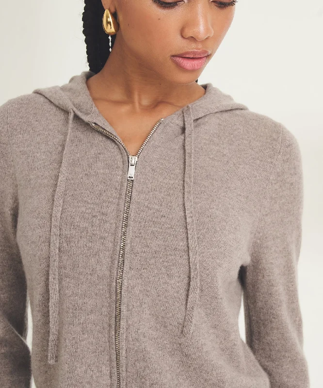 Signature Cashmere Cropped Zip Up Hoodie Hoodie with Ribbed Hem Stretchable Secure
