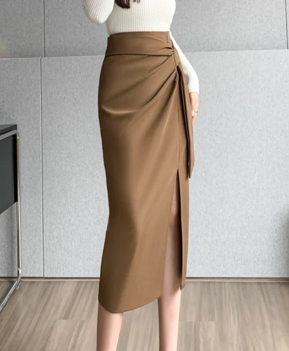 CASUAL WRAP SKIRT LACE UP WOMEN HIGH WAIST MIDI SKIRT elastic waist skirt