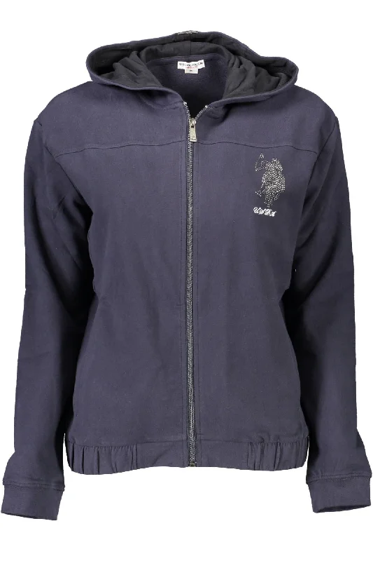 Chic Blue Hooded Zip Sweatshirt With Embroidery Hoodie with Puffed Sleeves Voluminous Trendy Chic Blue Hooded Zip Sweatshirt With Embroidery Hoodie with Puffed Sleeves Voluminous Trendy
